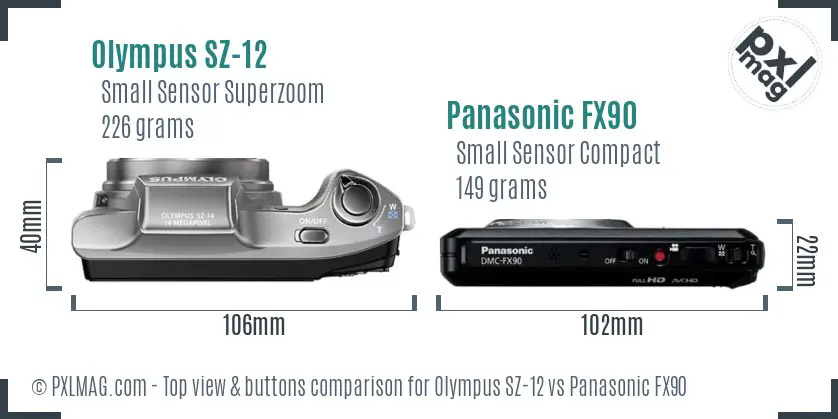 Olympus SZ-12 vs Panasonic FX90 top view buttons comparison Olympus SZ-12 vs Panasonic FX90 top view buttons comparison