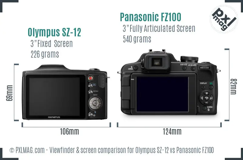 Olympus SZ-12 vs Panasonic FZ100 Screen and Viewfinder comparison