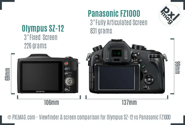 Olympus SZ-12 vs Panasonic FZ1000 Screen and Viewfinder comparison