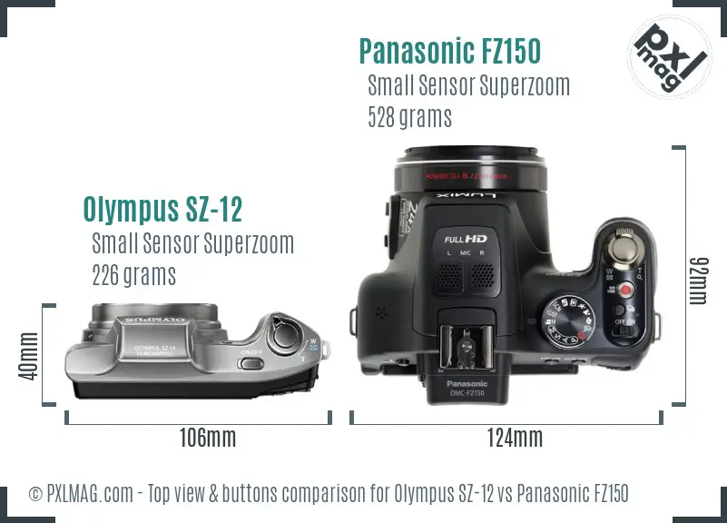 Olympus SZ-12 vs Panasonic FZ150 top view buttons comparison