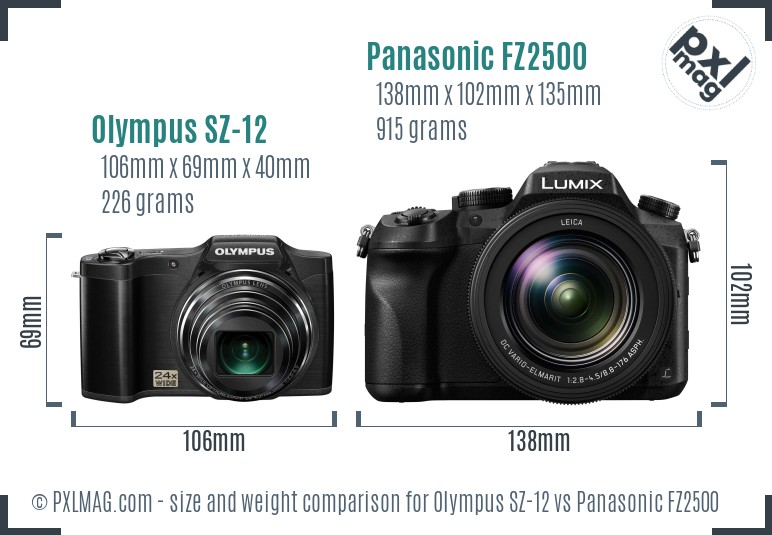 Olympus SZ-12 vs Panasonic FZ2500 size comparison