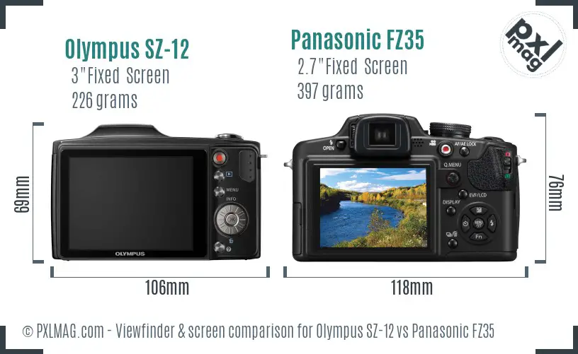 Olympus SZ-12 vs Panasonic FZ35 Screen and Viewfinder comparison