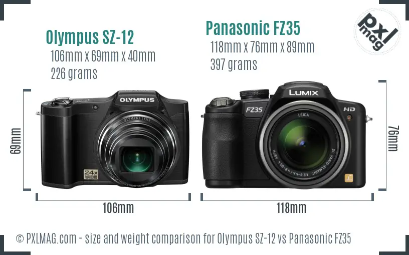 Olympus SZ-12 vs Panasonic FZ35 size comparison