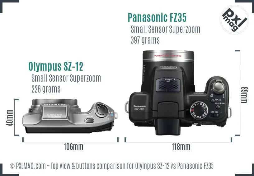 Olympus SZ-12 vs Panasonic FZ35 top view buttons comparison