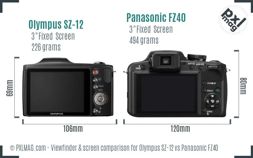 Olympus SZ-12 vs Panasonic FZ40 Screen and Viewfinder comparison