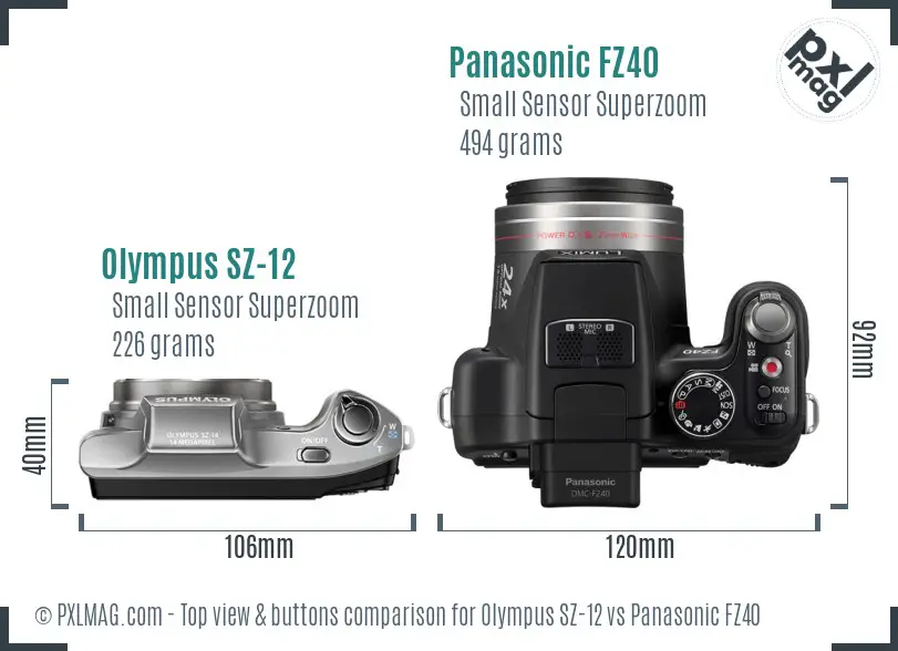 Olympus SZ-12 vs Panasonic FZ40 top view buttons comparison