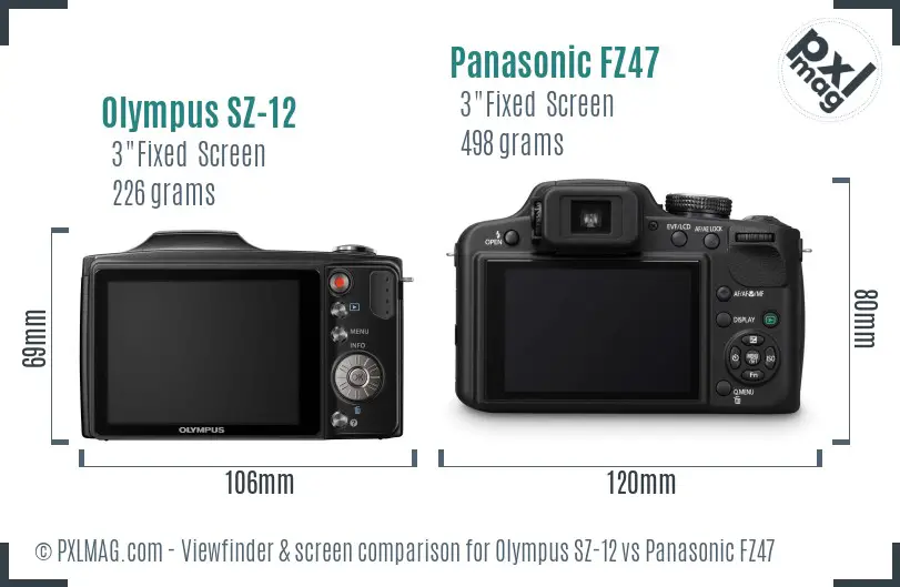 Olympus SZ-12 vs Panasonic FZ47 Screen and Viewfinder comparison