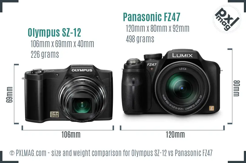 Olympus SZ-12 vs Panasonic FZ47 size comparison