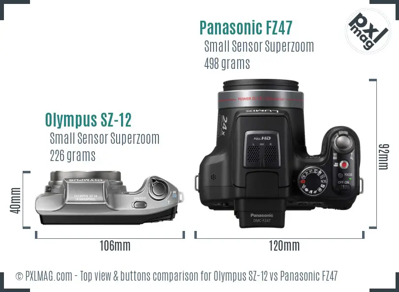 Olympus SZ-12 vs Panasonic FZ47 top view buttons comparison