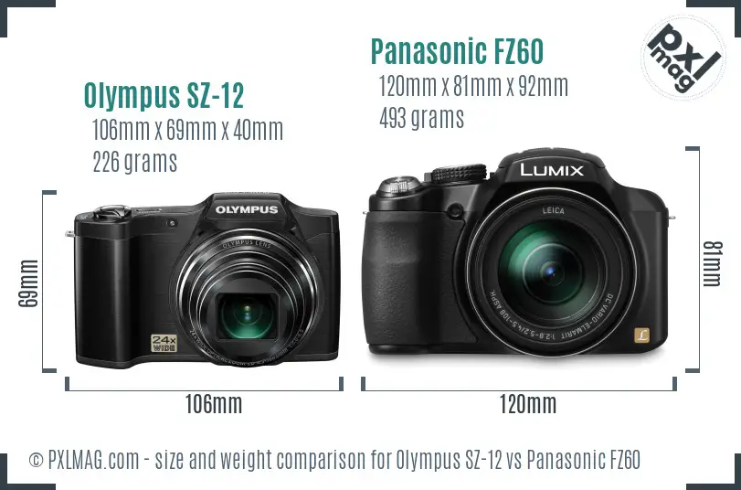 Olympus SZ-12 vs Panasonic FZ60 size comparison