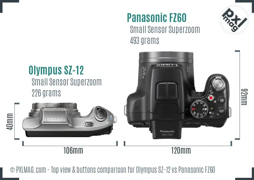 Olympus SZ-12 vs Panasonic FZ60 top view buttons comparison