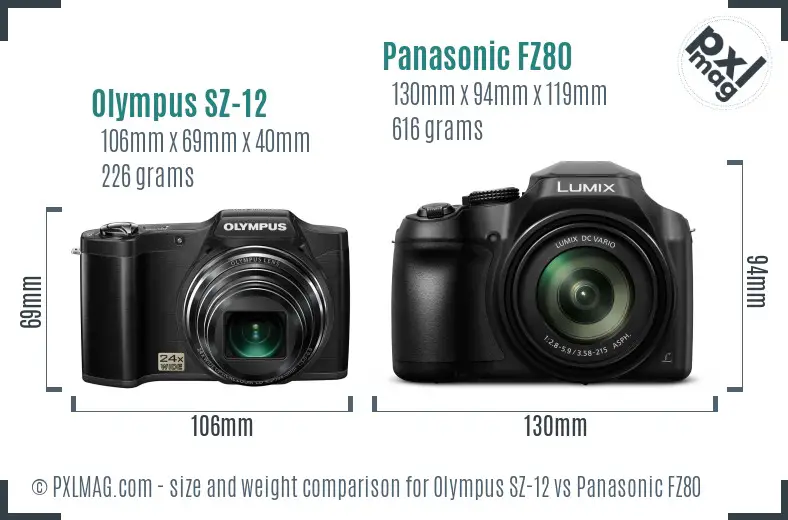 Olympus SZ-12 vs Panasonic FZ80 size comparison