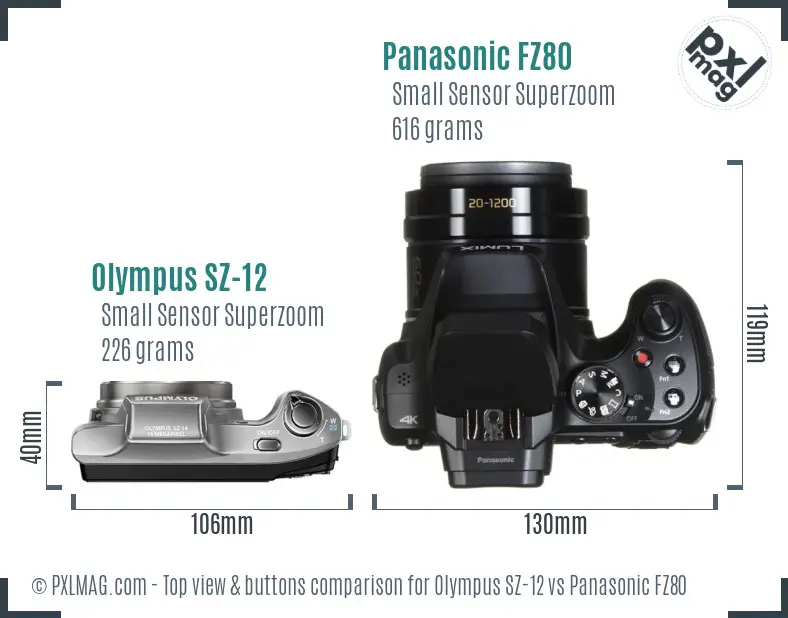 Olympus SZ-12 vs Panasonic FZ80 top view buttons comparison