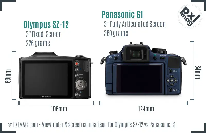 Olympus SZ-12 vs Panasonic G1 Screen and Viewfinder comparison