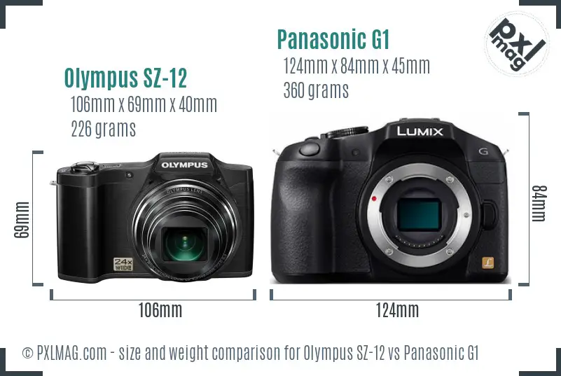 Olympus SZ-12 vs Panasonic G1 size comparison