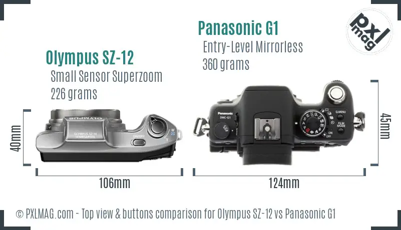 Olympus SZ-12 vs Panasonic G1 top view buttons comparison