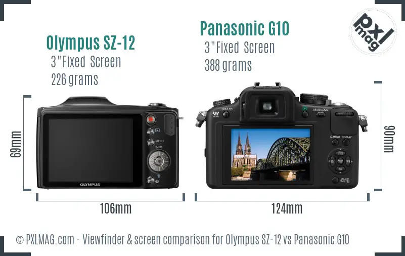 Olympus SZ-12 vs Panasonic G10 Screen and Viewfinder comparison Olympus SZ-12 vs Panasonic G10 Screen and Viewfinder comparison