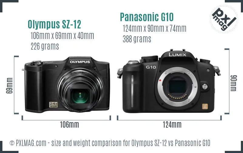 Olympus SZ-12 vs Panasonic G10 size comparison Olympus SZ-12 vs Panasonic G10 size comparison