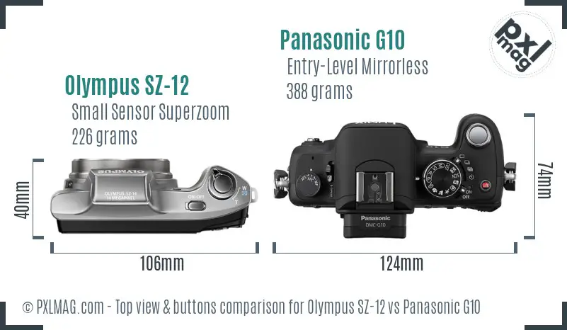 Olympus SZ-12 vs Panasonic G10 top view buttons comparison Olympus SZ-12 vs Panasonic G10 top view buttons comparison