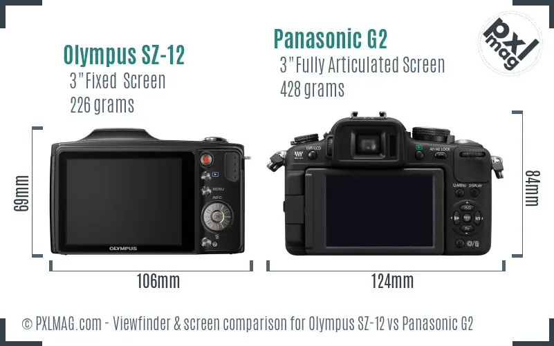 Olympus SZ-12 vs Panasonic G2 Screen and Viewfinder comparison