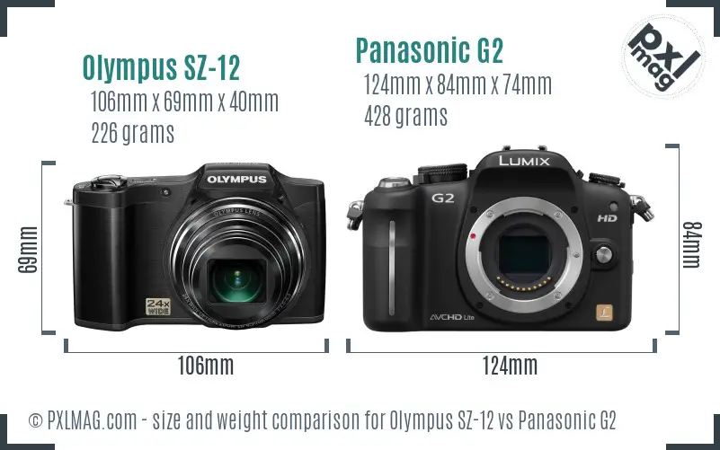 Olympus SZ-12 vs Panasonic G2 size comparison
