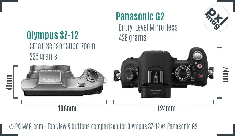 Olympus SZ-12 vs Panasonic G2 top view buttons comparison