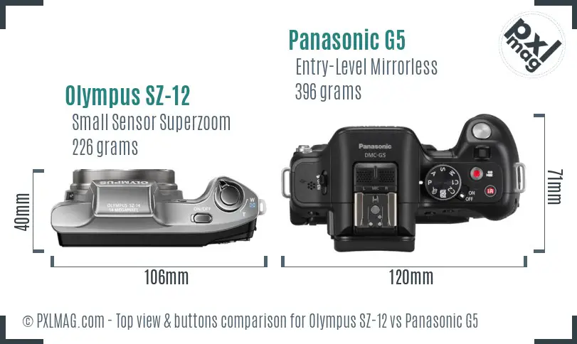 Olympus SZ-12 vs Panasonic G5 top view buttons comparison