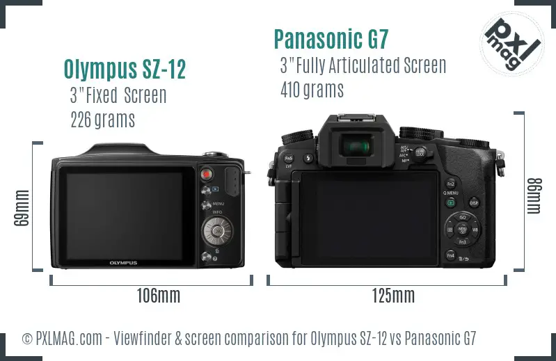 Olympus SZ-12 vs Panasonic G7 Screen and Viewfinder comparison