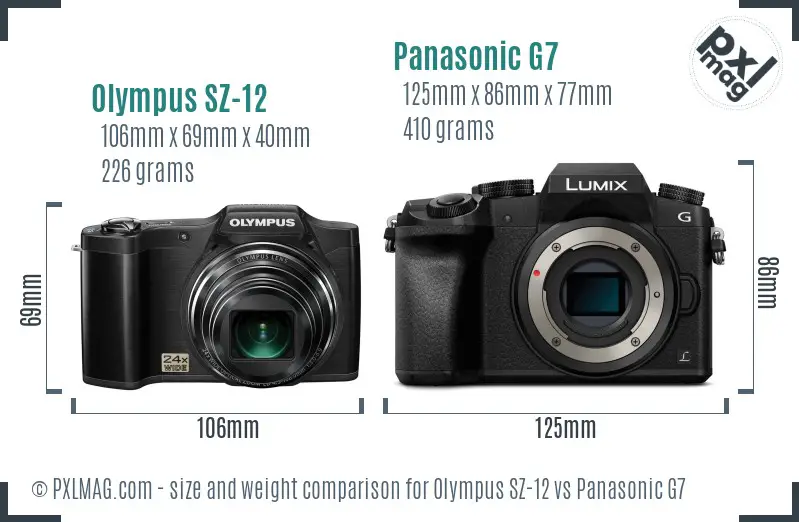 Olympus SZ-12 vs Panasonic G7 size comparison