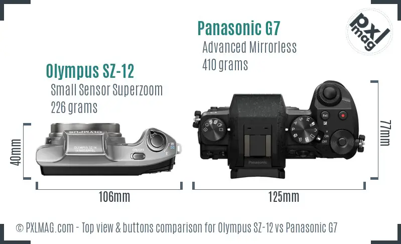 Olympus SZ-12 vs Panasonic G7 top view buttons comparison