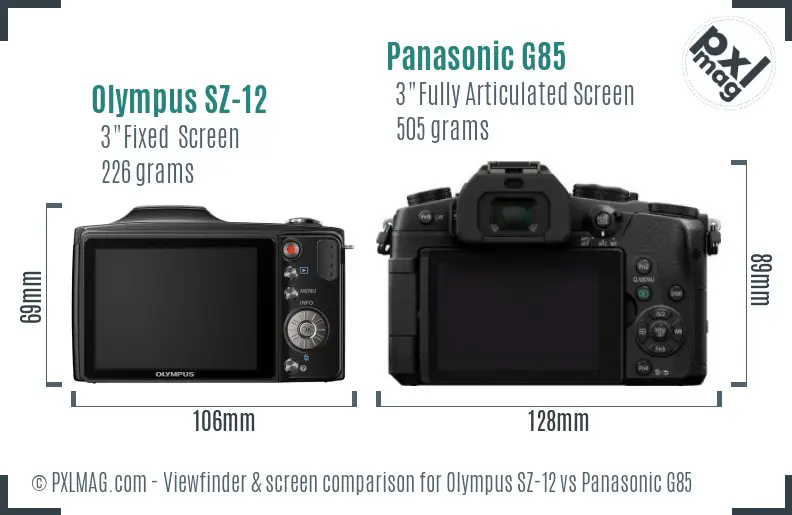 Olympus SZ-12 vs Panasonic G85 Screen and Viewfinder comparison