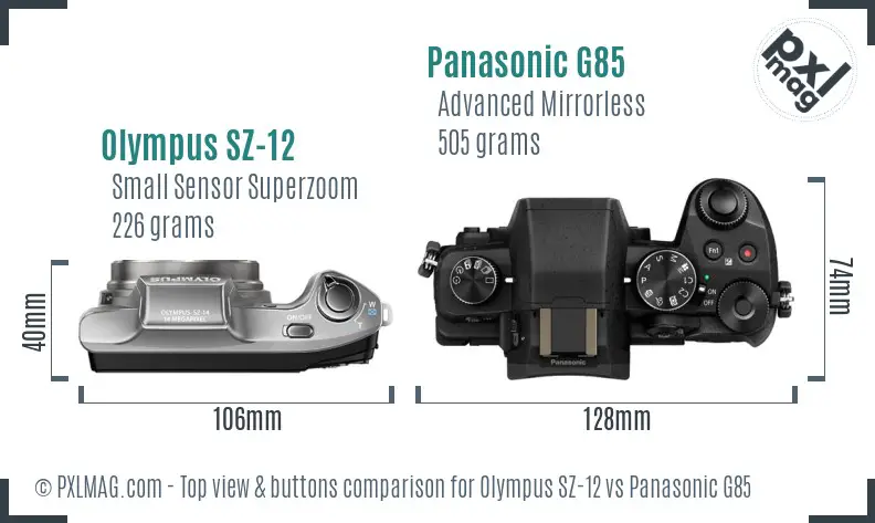 Olympus SZ-12 vs Panasonic G85 top view buttons comparison