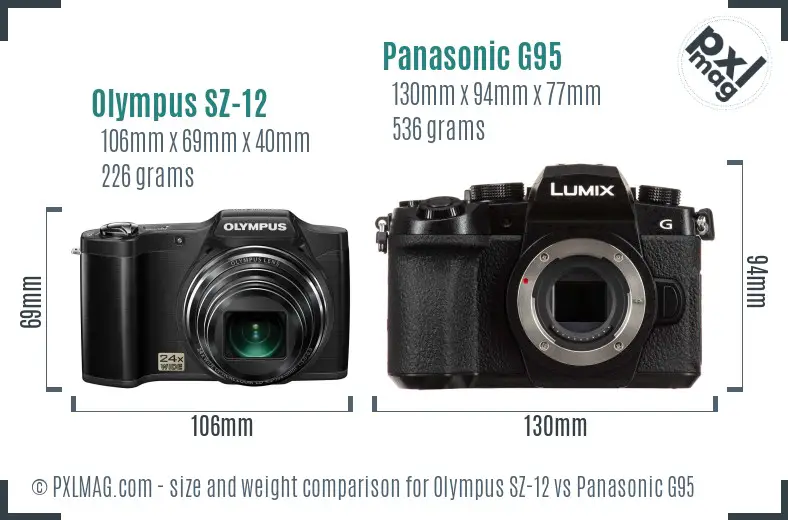 Olympus SZ-12 vs Panasonic G95 size comparison