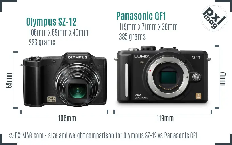 Olympus SZ-12 vs Panasonic GF1 size comparison