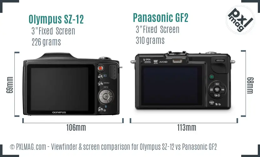 Olympus SZ-12 vs Panasonic GF2 Screen and Viewfinder comparison