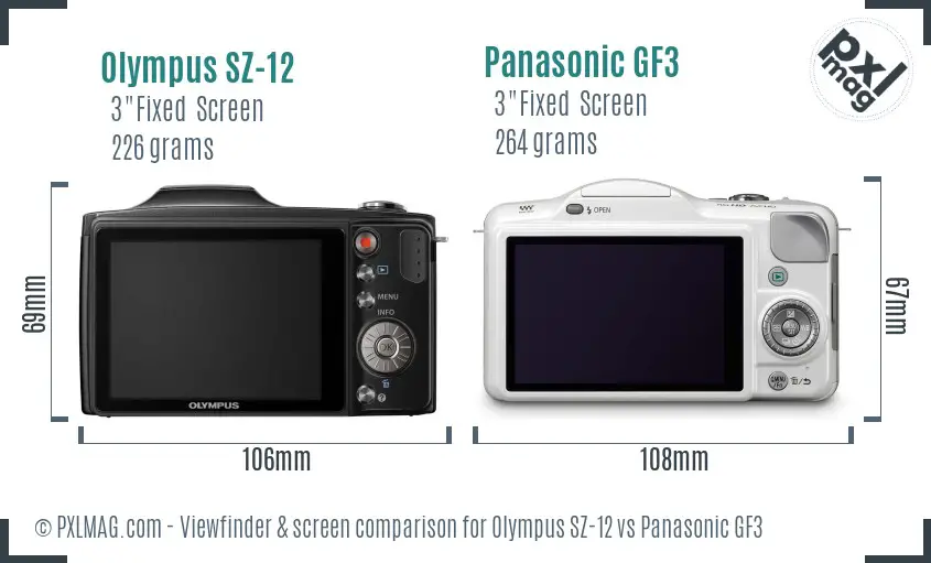 Olympus SZ-12 vs Panasonic GF3 Screen and Viewfinder comparison