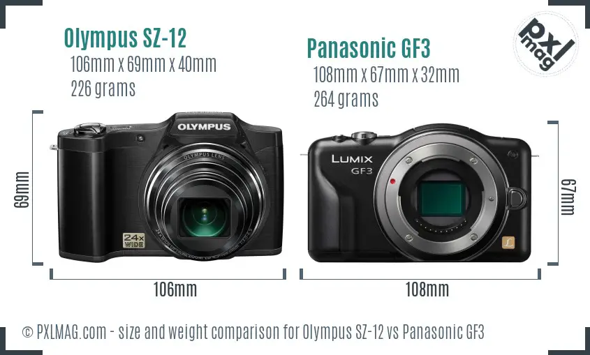 Olympus SZ-12 vs Panasonic GF3 size comparison