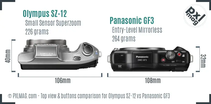 Olympus SZ-12 vs Panasonic GF3 top view buttons comparison