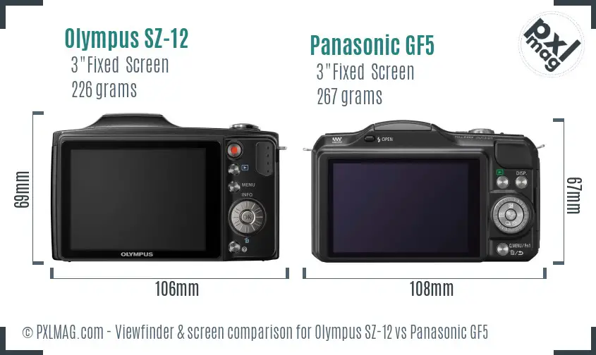 Olympus SZ-12 vs Panasonic GF5 Screen and Viewfinder comparison