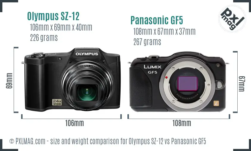 Olympus SZ-12 vs Panasonic GF5 size comparison