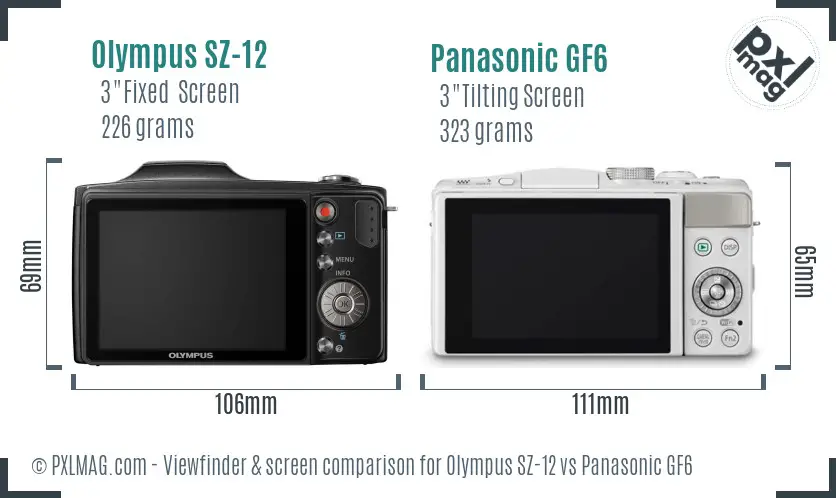 Olympus SZ-12 vs Panasonic GF6 Screen and Viewfinder comparison