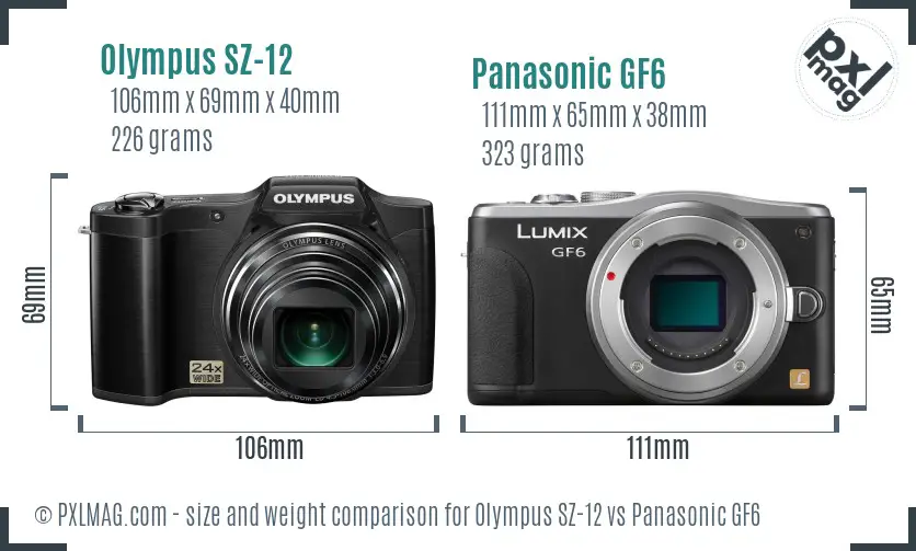 Olympus SZ-12 vs Panasonic GF6 size comparison