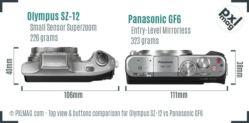 Olympus SZ-12 vs Panasonic GF6 top view buttons comparison