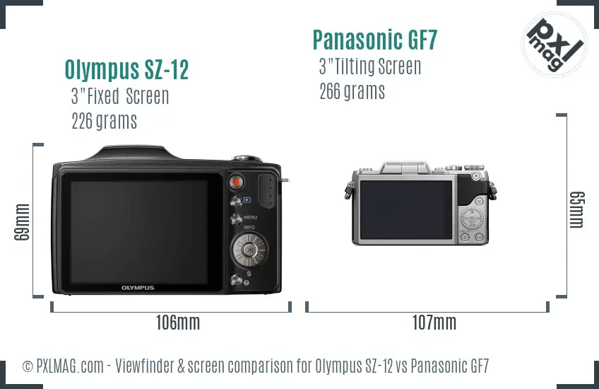 Olympus SZ-12 vs Panasonic GF7 Screen and Viewfinder comparison
