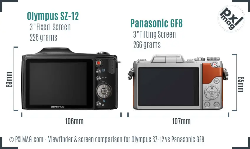 Olympus SZ-12 vs Panasonic GF8 Screen and Viewfinder comparison