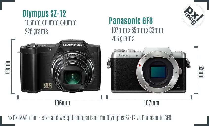 Olympus SZ-12 vs Panasonic GF8 size comparison