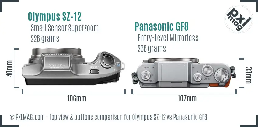 Olympus SZ-12 vs Panasonic GF8 top view buttons comparison