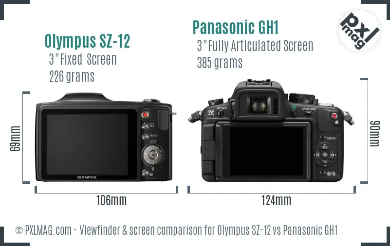 Olympus SZ-12 vs Panasonic GH1 Screen and Viewfinder comparison