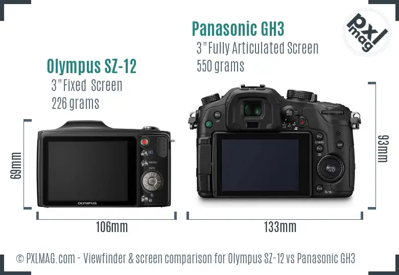 Olympus SZ-12 vs Panasonic GH3 Screen and Viewfinder comparison