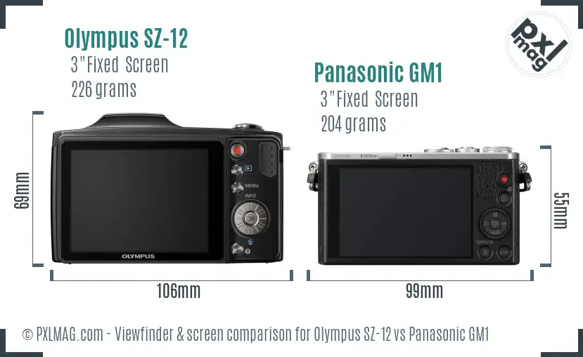 Olympus SZ-12 vs Panasonic GM1 Screen and Viewfinder comparison